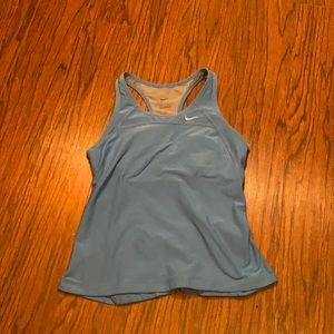 Blue, athletic tank top with built in sports bra.